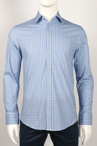 Long-Sleeved Sport Shirt in Light Blue Check