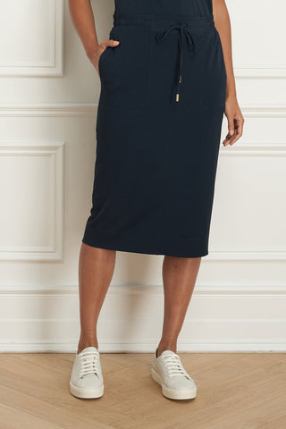 Matte-Jersey, Drawstring Pencil Skirt Navy