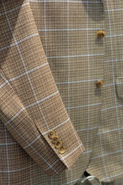 Super-Fine Wool Sport Coat Taupe with Blue Check