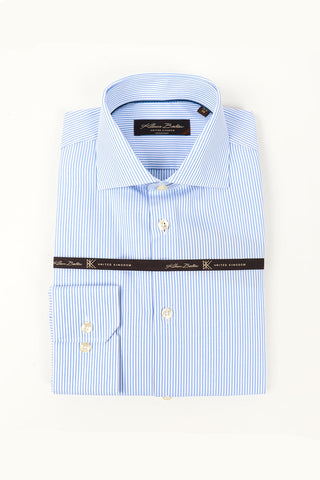Long-Sleeved  Dress Shirt in Light Blue Banker's Stripe