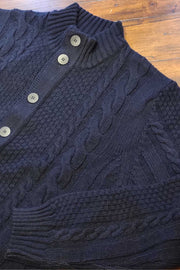 Full-Button, Mock-T Cable Cardigan Navy