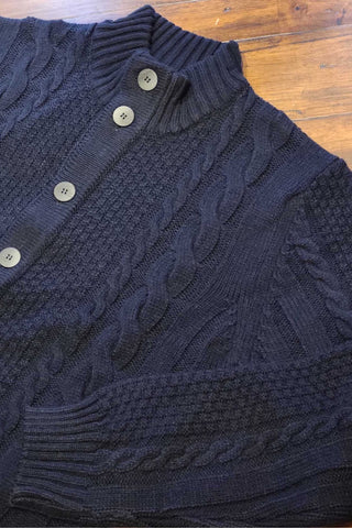Full-Button, Mock-T Cable Cardigan Navy