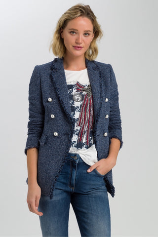 Double-Breasted Blazer Blue Tweed