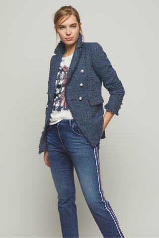 Double-Breasted Blazer Blue Tweed