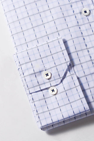 Long-Sleeved, Graph-Check Casual Shirt Sky