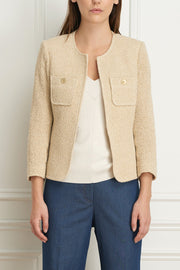 Knitted, Cropped Jacket with Patch Pockets Straw