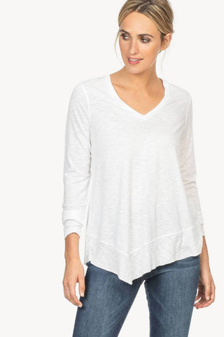 V-Neck with Three-Quarter Sleeves and Ribbed Hem Two Colours