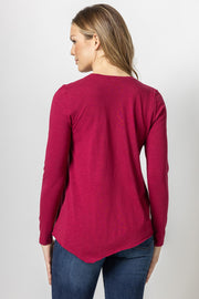 Long Sleeve Asymmetrical Hem V Neck Top in 3 Colors