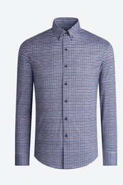OoohCotton, Long-Sleeved Tech Fabric Sport Shirt Mocha Check
