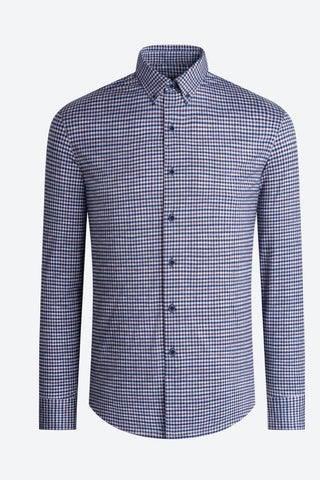 OoohCotton, Long-Sleeved Tech Fabric Sport Shirt Mocha Check