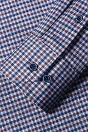 OoohCotton, Long-Sleeved Tech Fabric Sport Shirt Mocha Check