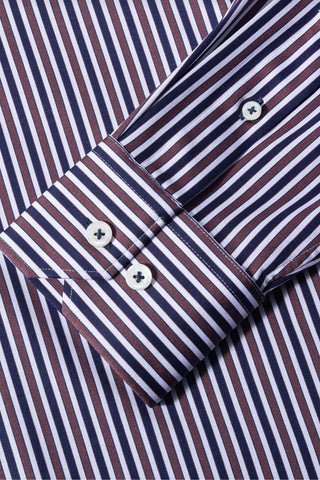 OoohCotton, Long-Sleeved Tech Fabric Sport Shirt Mocha Stripe