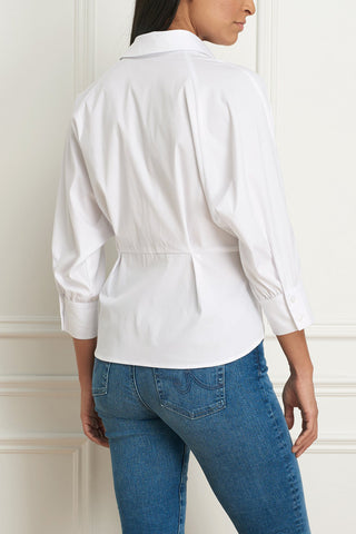 Front-Knotted Shirt with Three-Quarter Sleeves White
