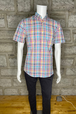 Linen Blend Short Sleeve Casual Shirt in Palm Print