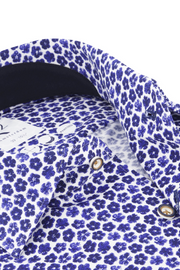 Blue Floral Print Long Sleeve Knitted Pique Shirt