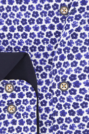 Blue Floral Print Long Sleeve Knitted Pique Shirt