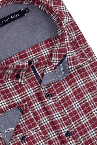 Long-Sleeved Sport Shirt Burgundy Check