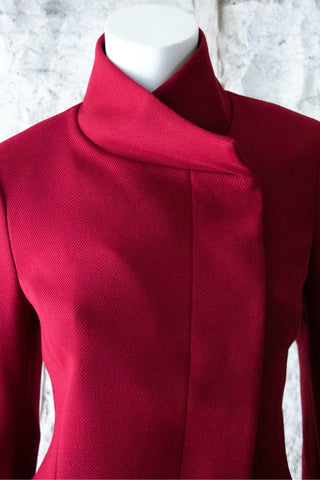 Jacket With Asymmetrical Opening and Flared Sleeves Wine
