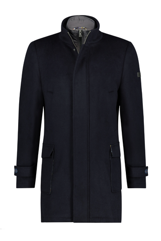 Navy funnel neck clearance coat