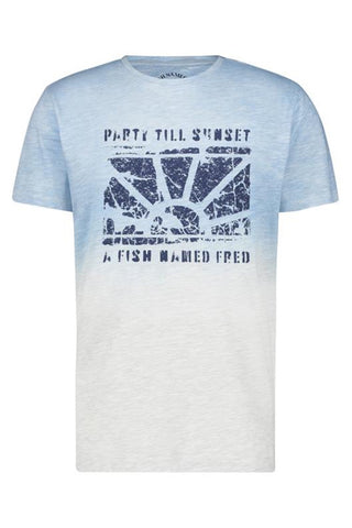 Dip-Dyed, Short-Sleeved Artwork T-Shirt Blue