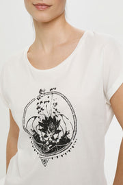 Beta Cap-Sleeved Cotton T-Shirt Snow White with Black Graphic