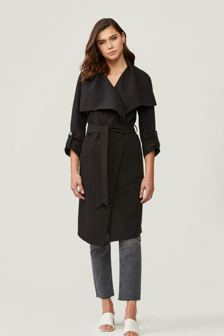 Ornella-N Knee-Length Coat with Cascade Collar