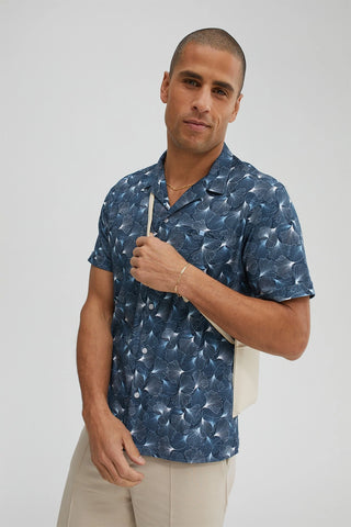 Blue Floral Jersey Resort Collar Shirt