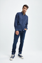 Navy Tiger Print L/S Woven Shirt