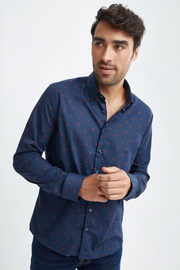 Navy Tiger Print L/S Woven Shirt