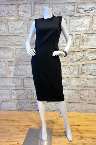 Sleeveless Crewneck Dress with Ribbing Black