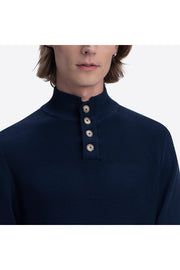 Mock Neck Four-Button Sweater in Midnight Navy