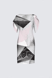 The Michelle Tulip-Sleeved Dress Geo-Print Pink and Black