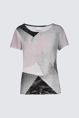 The Smith Cap-Sleeved Geo-Print Top Pink and Black