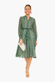 Gabbia Print Long-Sleeve Belted Midi Dress