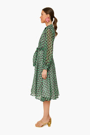 Gabbia Print Long-Sleeve Belted Midi Dress