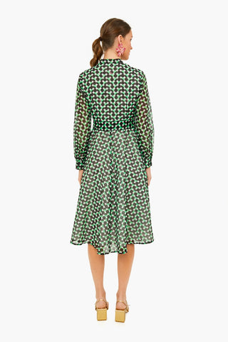 Gabbia Print Long-Sleeve Belted Midi Dress