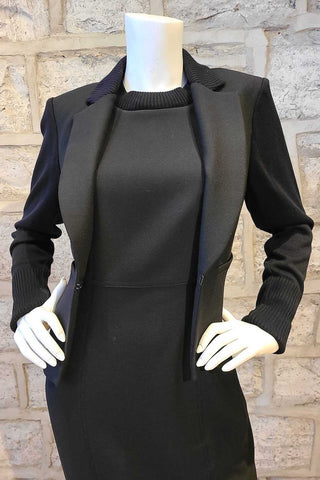 Cropped Blazer With Knit Sleeves Black or Banker Grey