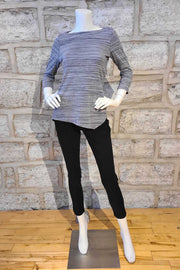 Striped, Boat-Neck Top with Three-Quarter Sleeves Two Colours