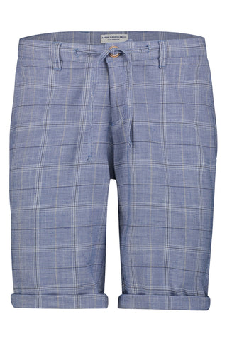 Tone-on-Tone Checked Linen Shorts Light Blue Check