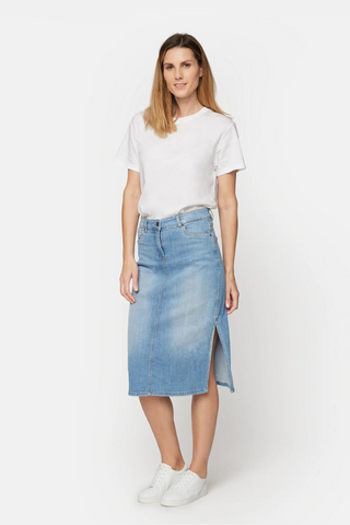 Mid-Length Stretch Denim Skirt In Light Blue