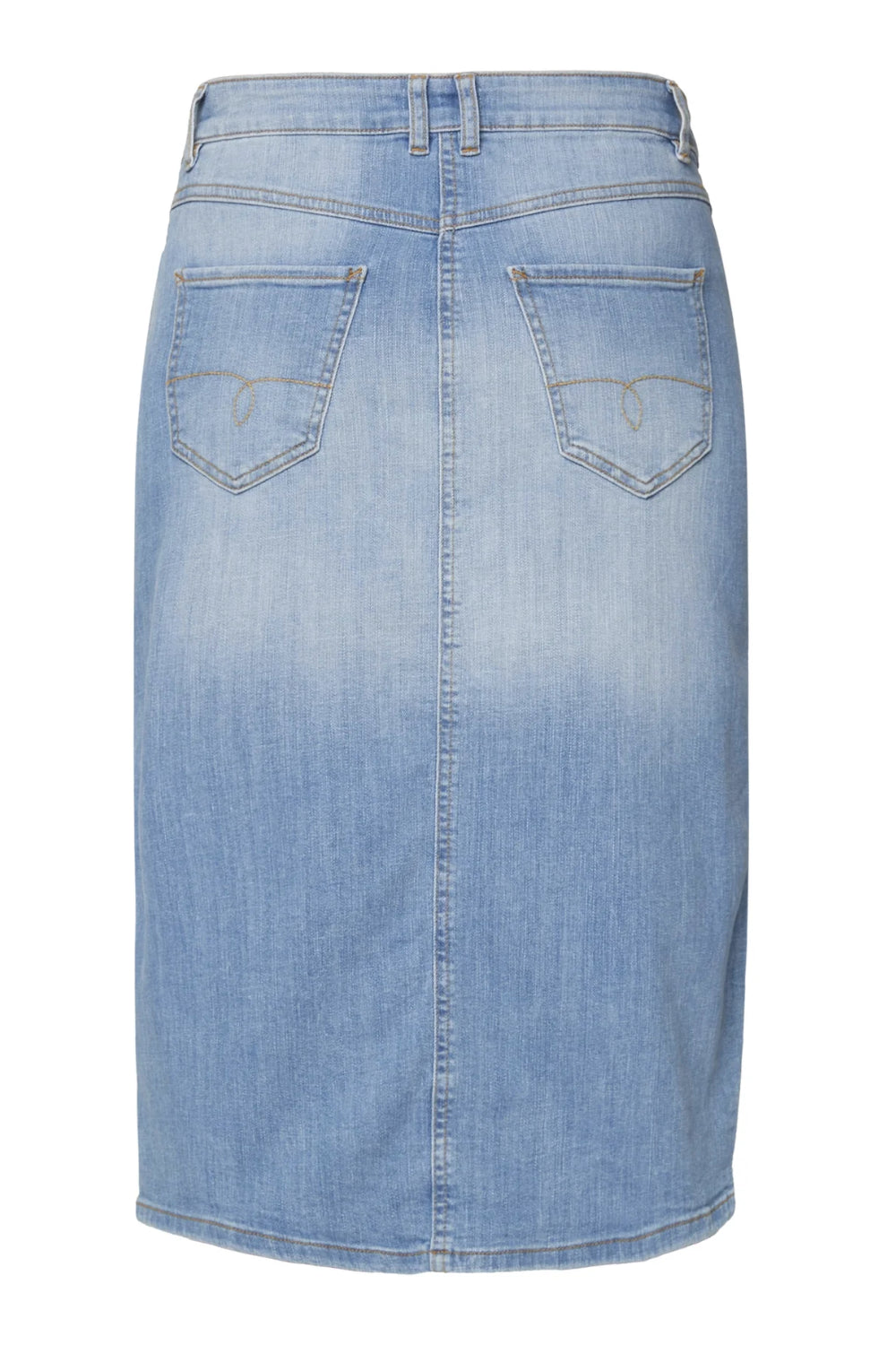 Mid Length Stretch Denim Skirt In Light Blue chrisjameskingston