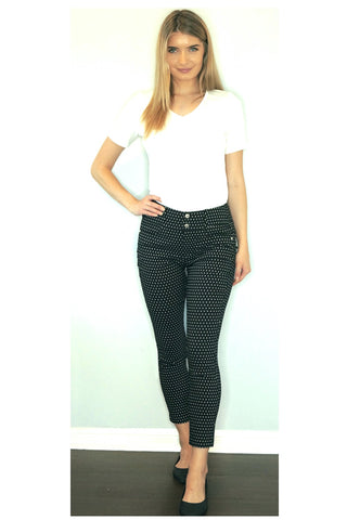 Cropped Pant in Black Prada Twill with White Dot