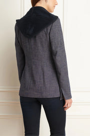 Linen-Like Soft Jacket With Removable Hoodie Indigo