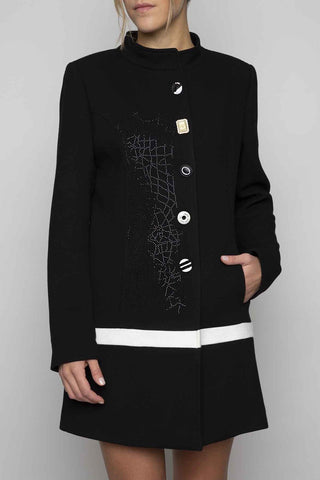Fingertip-Length Embroidered Coat Black