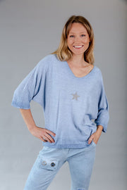 Elissia L9100-2 Rhinestones Star Knitted Top in 2 colors