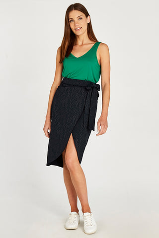 Jacquard Wrap Skirt in Navy