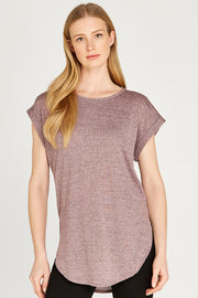Marled Side Split Cuffed Sleeve Top in 2 Colours