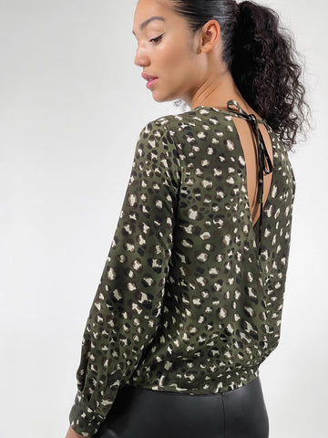 Soft Leopard Print Cross Over Back Print Blouse