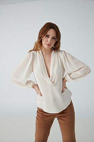 Long Sleeved Front Draped Crisscross Blouse