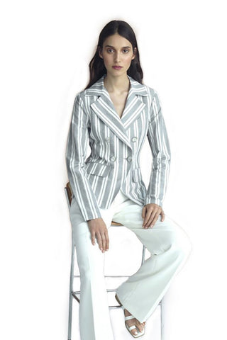 Striped-Linen Soft Jacket